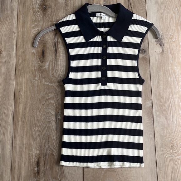 Madewell Owen Polo Sweater Tank in Stripe Deep Indigo Size Medium NEW - Picture 2 of 7